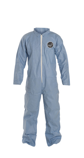 DuPont™ Large Blue Safespec™ 2.0 Tempro® Disposable Water And Flame Resistant Coveralls With Front Zipper Closure, Laydown Collar, Open Wrists, Open Ankles And Set Sleeves (25 Per Case)