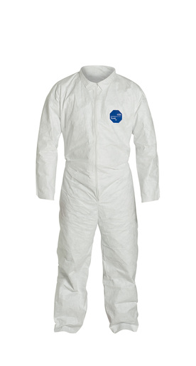 DuPont™ 4X White Safespec™ Tyvek® Flash Spun Polyethylene Disposable Coveralls With Front Zipper Closure, Collar, Elastic Waist And Open Wrists And Ankles
