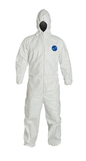 DuPont™ 2X White Safespec™ Tyvek® Flash Spun Polyethylene Disposable Coveralls With Front Zipper Closure, Respirator Fit Hood, Elastic Wrist And Elastic Ankles