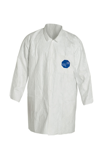 DuPont™ Large White 36 1/2" Safespec™ 2.0 5.4 mil Tyvek® Disposable Lab Coat With 5 Snap Front Closure, Mandarin Collar And Open Wrist (30 Per Case)