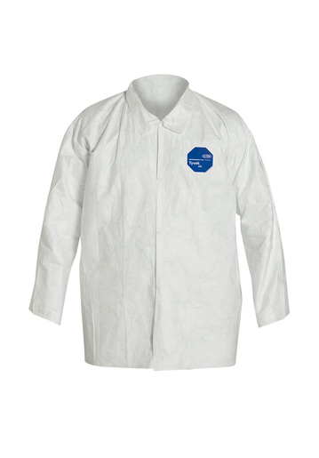 DuPont™ Large White 32 1/2" Safespec™ 2.0 5.4 mil Tyvek® Disposable Shirt With 5 Snap Front Closure, Collar, Open Wrist And Long Sleeves (50 Per Case)