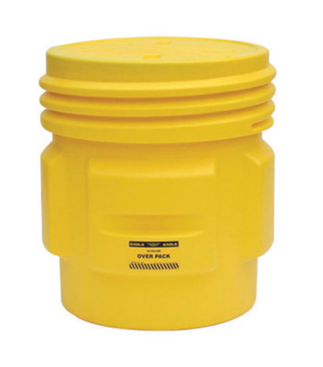 Eagle 27 1/8" Top Dia X 25 15/16" Bottom Dia X 33 3/4" Haz-Mat Yellow HDPE Containment Overpack Drum With 65 Gallon Spill Capacity And Screw Top Lid