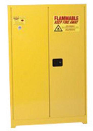 Eagle 45 Gallon Yellow 18 Gauge Steel Safety Storage Cabinet With (2) Sliding Self-Closing Doors, (2) Shelves, (2) Vents, Warning Labels And 3-Point Latch System (For Flammable Liquids)