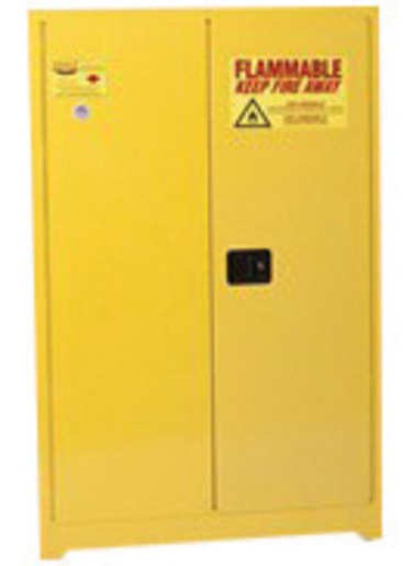 Eagle 45 Gallon Yellow 18 Gauge Steel Safety Storage Cabinet With (2) Manual Close Doors, (2) Shelves, (2) Vents, Warning Labels And 3-Point Latch System (For Flammable Liquids)