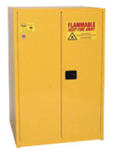 Eagle 90 Gallon Yellow 18 Gauge Steel Safety Storage Cabinet With (2) Manual Close Doors, (2) Shelves, (2) Vents, Warning Labels And 3-Point Latch System (For Flammable Liquids)