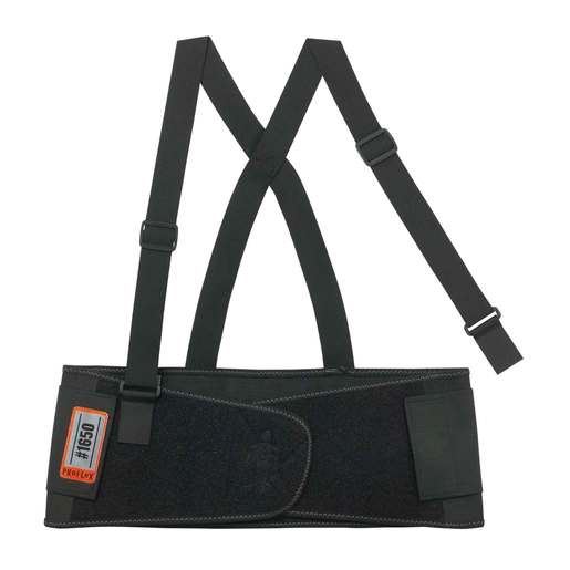 Ergodyne Medium 7 1/2" Black ProFlex® 1650 Elastic Economy Back Support With 5" Single Strap Closure, Rubber Track, Polypropylene Stays And Detachable Suspenders