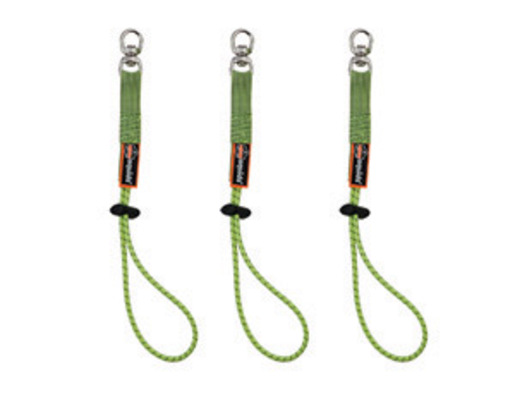 Ergodyne Squids® 3713 11" Hi-Viz Lime Nylon 3-Pack Tool Tails™ Tool Lanyard With Elastic Loop And Plated Swiveling Connection