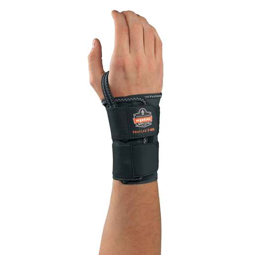 Ergodyne Small Black ProFlex® 4010 Elastic Double Strap Right Hand Wrist Support With Two-Stage Hook And Loop Closure And Open-Center Stay™