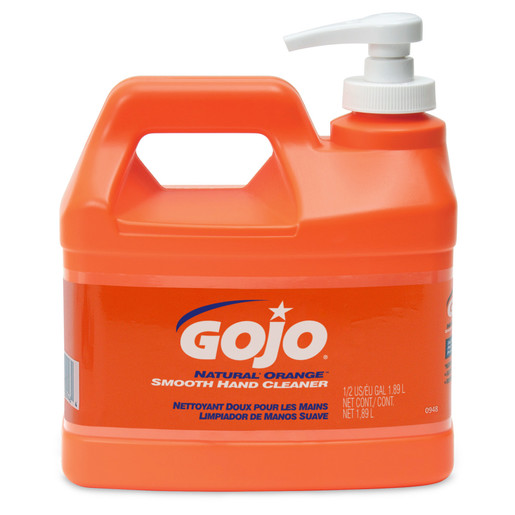 GOJO® 1/2 Gallon Bottle White to Gray Natural* Orange™ Citrus Scented Smooth Hand Cleaner With Pump Dispenser