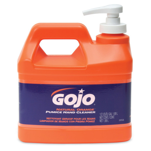 GOJO® 1/2 Gallon Pump Bottle Gray Natural* Orange™ Blossom Scented Pumice Hand Cleaner With Pumice Scrubbing Particles