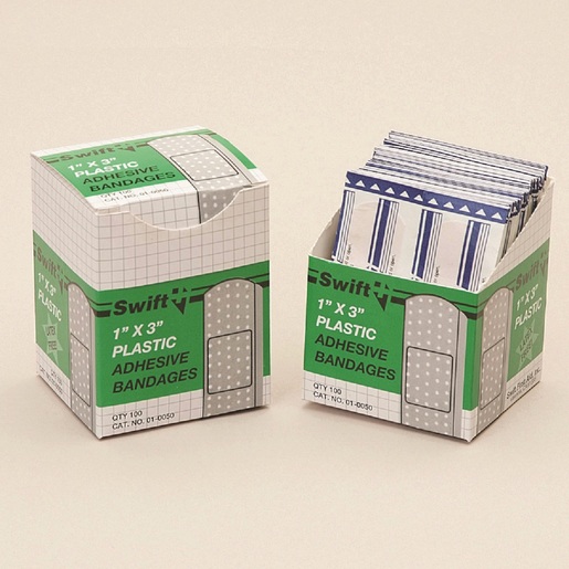 Swift First Aid 1" X 3" Plastic Strip Adhesive Bandage (100 Per Box)