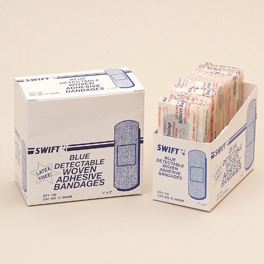 Swift First Aid 1" X 3" Blue Woven Strip Adhesive Bandage (100 Per Box)