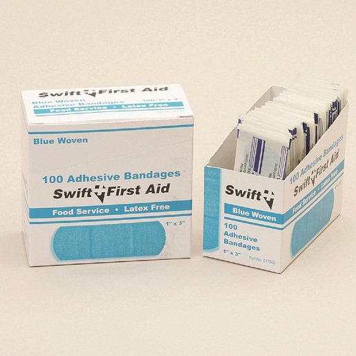 Swift First Aid 1" X 3" High Visibility Blue Woven Strip Adhesive Bandage (100 Per Box)
