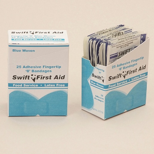 Swift First Aid 8" High Visibility Blue Woven Fingertip Adhesive Bandage (25 Per Box)