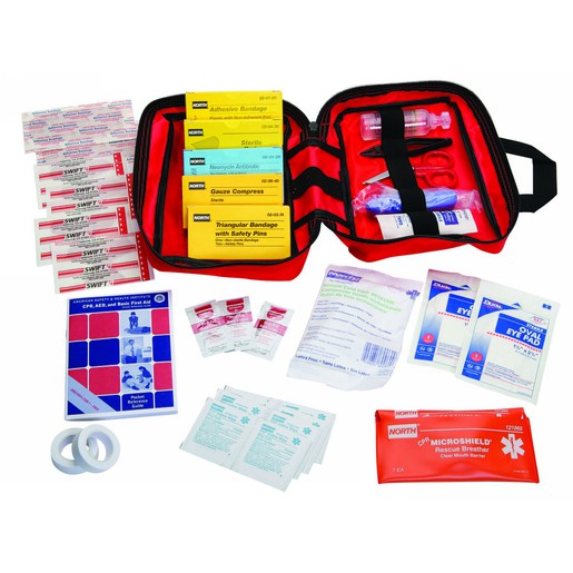 North® By Honeywell Redi-Care™ 6" X 8 3/4" X 2 3/4" Red Nylon Portable Mount Medium 10 Person Responder First Aid Kit With CPR Barrier