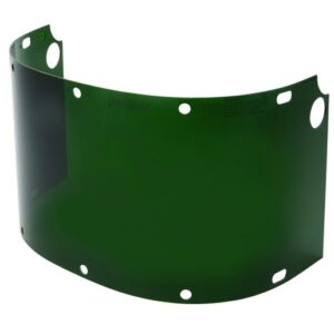 Fibre-Metal® by Honeywell High Performance® Model 6750 8" X 16 1/2" X .06" Green Shade 5 Injection Molded Propionate Extended View Faceshield For Use With FM400 And FM500 Dual Crown High Performance® Faceshield System