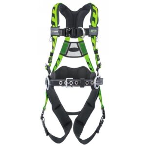 Miller® Large/X-Large DuraFlex® AirCore™ Green Harness With Front, Back And Side D-Rings, Quick-Connect Chest Strap Buckle And Leg Strap Buckle, Lumbar Pad, Removable Belt And Aluminum Hardware