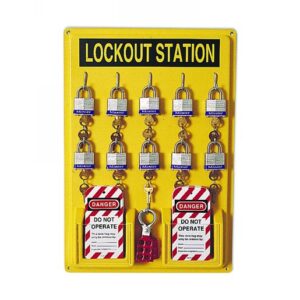 North® by Honeywell Polystyrene Unfilled Complete Lockout Station Includes (1) Panel, (10) 3D Wide Keyed Padlocks, (2) Lockout Tags And (3) Hasps