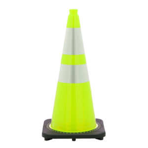 JBC™ 28" Lime PVC 1-Piece Traffic Cone With Black Base And 6" 3M™ Reflective Collar