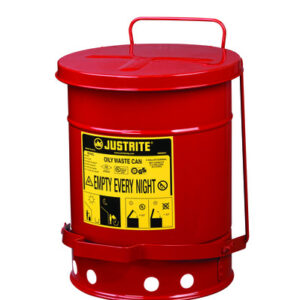 Justrite® 6 Gallon Red Galvanized Steel Oily Waste Can With Foot Lever Opening Device