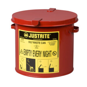 Justrite® 2 Gallon Red Galvanized Steel Countertop Oily Waste Can With Hand Operated Opening Device