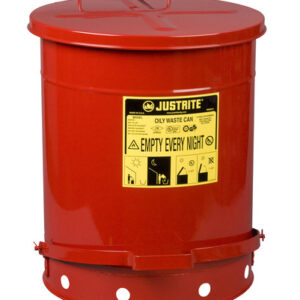 Justrite® 14 Gallon Red Galvanized Steel Oily Waste Can With Foot Lever Opening Device
