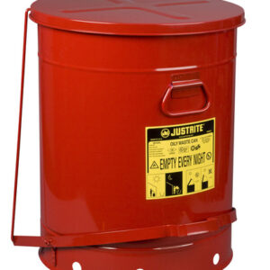 Justrite® 21 Gallon Red Galvanized Steel Oily Waste Can With Foot Lever Opening Device