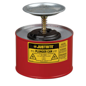 Justrite® 2 Quart Red Galvanized Steel Safety Plunger Can With 5" Dasher Plate And Brass/Ryton® Plunger Assembly (For Flammables)