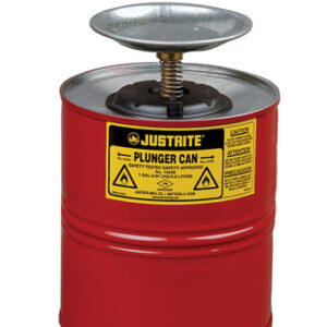 Justrite® 1 Gallon Red Galvanized Steel Safety Plunger Can With 5" Dasher Plate And Brass/Ryton® Plunger Assembly (For Flammables)