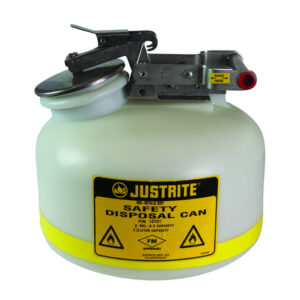Justrite® 2 Gallon Translucent White HDPE Liquid Disposal Can With Stainless Steel Hardware (For Flammables and Corrosives)