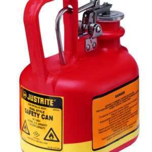 Justrite® 1/2 Gallon Red Polyethylene Type I Non-Metallic Oval Safety Can With Stainless Steel Hardware (For Flammables)