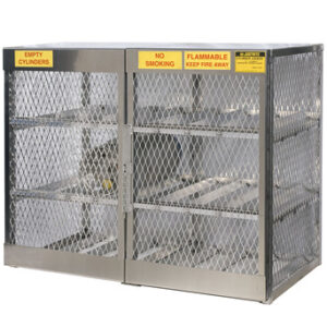 Justrite® 60" X 49 1/2" X 32" Aluminum Horizontal 12 Cylinder Storage Locker With (2) Manual Close Doors And (4) Shelves (For Flammables)