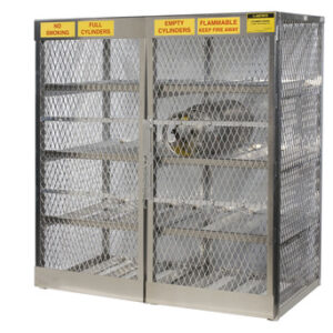 Justrite® 60" X 65" X 32" Aluminum Horizontal 16 Cylinder Storage Locker With (6) Manual Close Door And (6) Shelves (For Flammables)
