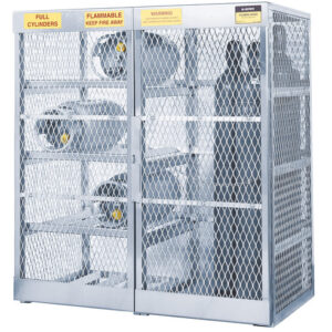 Justrite® 60" X 65" X 32" Aluminum Vertical 10 Cylinder Horizontal 8 Cylinder Combo Storage Locker With (1) Manual Close Door And (3) Shelves (For Flammables)