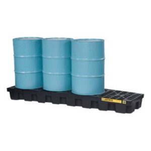 Justrite® 97" X 25" X 9" EcoPolyBlend™ Black Polyethylene 4-Drum In-Line Spill Control Pallet With 75 Gallon Spill Capacity