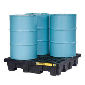 Justrite® 49" X 49" X 10 1/4" EcoPolyBlend™ Black Polyethylene 4-Drum Square Spill Control Pallet With 73 Gallon Spill Capacity