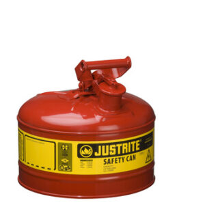 Justrite® 2 1/2 Gallon Red Galvanized Steel Type I Safety Can With 3 1/2" Stainless Steel Flame Arrester And Self-Closing Lid (For Flammable Liquids)