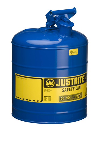 Justrite® 5 Gallon Blue Galvanized Steel Type I Safety Can With 3 1/2" Stainless Steel Flame Arrester And Self-Closing Lid (For Kerosene) 1 Justrite® 5 Gallon Blue Galvanized Steel Type I Safety Can With 3 1/2" Stainless Steel Flame Arrester And Self-Closing Lid (For Kerosene)