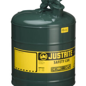 Justrite® 5 Gallon Green Galvanized Steel Type I Safety Can With 3 1/2" Stainless Steel Flame Arrester And Self-Closing Lid (For Oils)