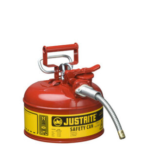 Justrite® 1 Gallon Red AccuFlow™ Galvanized Steel Type II Vented Safety Can With Stainless Steel Flame Arrester And 5/8" Metal Hose (For Flammable Liquids)