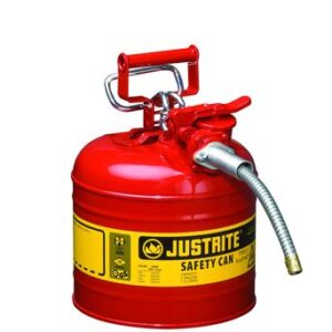 Justrite® 2 Gallon Red AccuFlow™ Galvanized Steel Type II Vented Safety Can With Stainless Steel Flame Arrester And 5/8" Metal Hose (For Flammable Liquids)