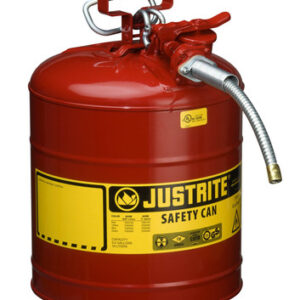 Justrite® 5 Gallon Red AccuFlow™ Galvanized Steel Type II Vented Safety Can With Stainless Steel Flame Arrester And 5/8" Metal Hose (For Flammable Liquids)
