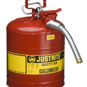 Justrite® 5 Gallon Red AccuFlow™ Galvanized Steel Type II Vented Safety Can With Stainless Steel Flame Arrester And 1" Metal Hose (For Flammable Liquids)