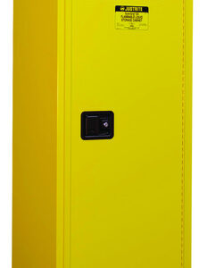 Justrite® 22 Gallon Yellow Sure-Grip® EX 18 Gauge Cold Rolled Steel Slimline Safety Cabinet With (1) Manual Close Door And (3) Shelves (For Flammables)