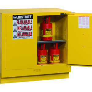 Justrite® 22 Gallon Yellow Sure-Grip® EX 18 Gauge Cold Rolled Steel Undercounter Safety Cabinet With (2) Self-Closing Doors And (1) Shelf (For Flammables)