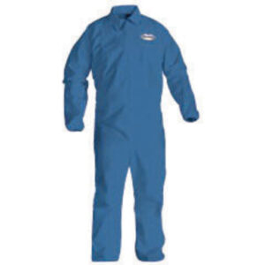 Kimberly-Clark Professional* Large Denim Blue KLEENGUARD* A60 Microporous Film Laminate Breathable Bloodborne Pathogen And Chemical Splash Protection Coveralls With Seamless Front, Storm Flap Over Front Zipper Closure, Elastic Across the Back, And Elastic Ankles And Wrists (24 Per Case)