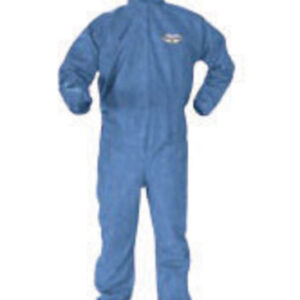 Kimberly-Clark Professional* Large Denim Blue KLEENGUARD* A60 Microporous Film Laminate Breathable Bloodborne Pathogen And Chemical Splash Protection Coveralls With Seamless Front, Storm Flap Over Front Zipper Closure, Elastic Across the Back, Attached Boots And Hood, And Elastic Ankles And Wrists