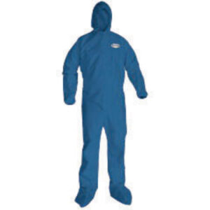 Kimberly-Clark Professional* X-Large Denim Blue KLEENGUARD* A60 Microporous Film Laminate Breathable Bloodborne Pathogen And Chemical Splash Protection Coveralls With Seamless Front, Storm Flap Over Front Zipper Closure, Elastic Across the Back, Attached Boots And Hood, And Elastic Ankles And Wrists