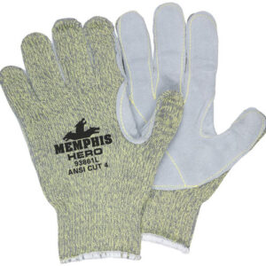 Memphis Glove Large Multicolored Hero™ 7 Guage DuPont™ Kevlar®, Nylon And Stainless Steel Cut Resistant Gloves With Knit Wrist And White Leather Coating On Palm