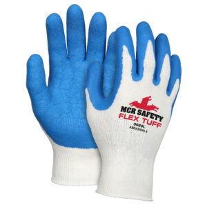 Memphis Small FlexTuff® 10 Gauge Abrasion Resistant Blue Latex And Rubber Dipped Palm And Finger Coated Work Gloves With Cotton And Polyester Liner And Knit Wrist